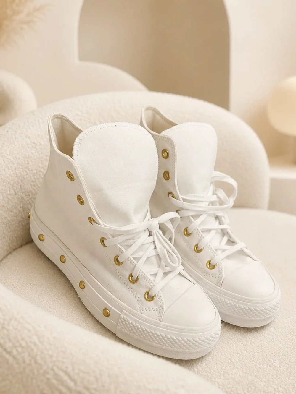 Converse White High-Top Sneakers with Gold Stud Details - Picture 2 of 3